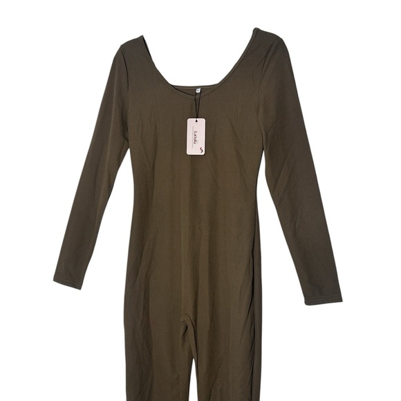 BALANCE LAOARA Jumpsuit women's Large Brown Long Sleeve Stretch Comfy Skinny New - Picture 9 of 9